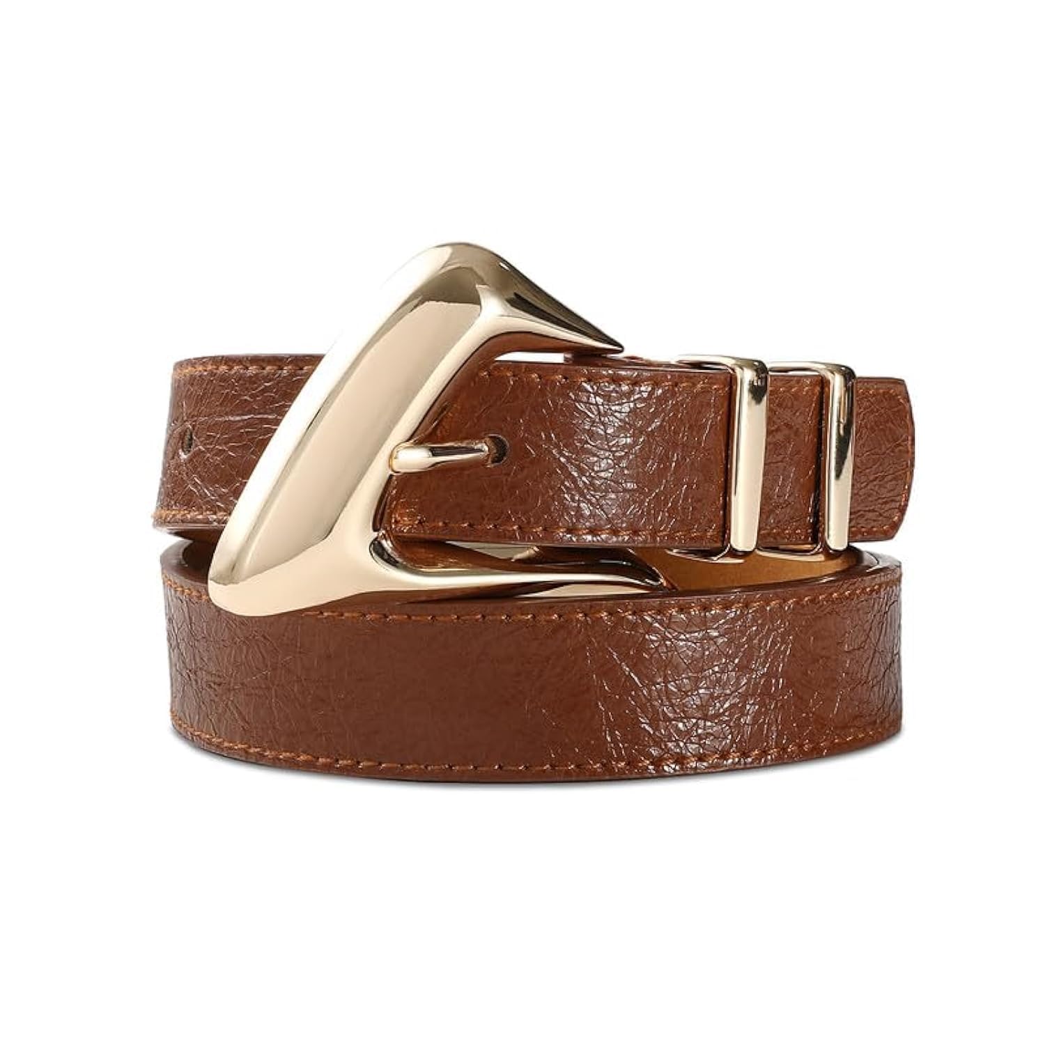 RISANTRY Women's Brown Belt Trend Belt with Gold Buckle Fashion Leather Waist Belt for Jeans Pants