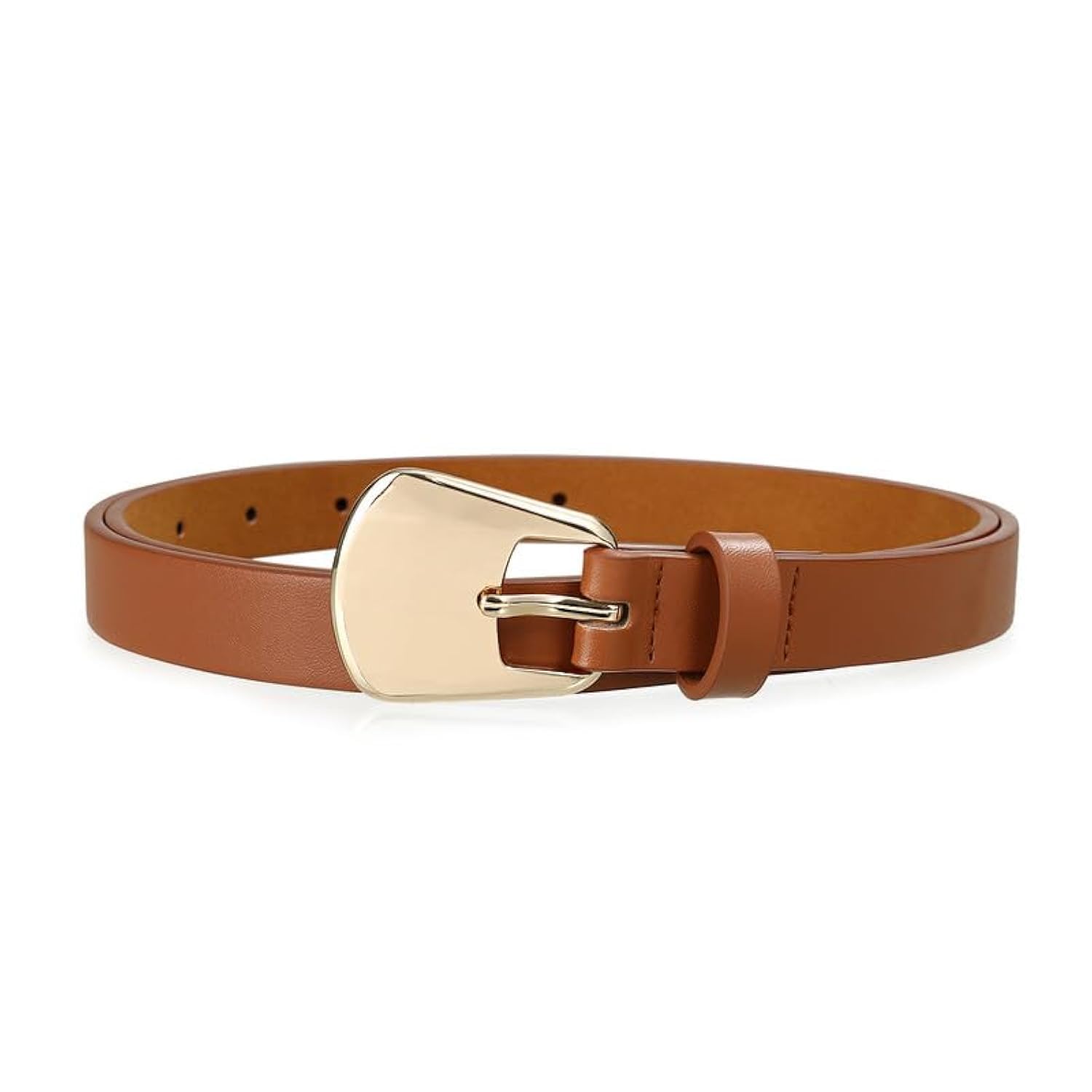 RISANTRY Brown Skinny Belt for Women With Gold Buckle Designer Belt Casual Fashion Belts for Jeans Dresses
