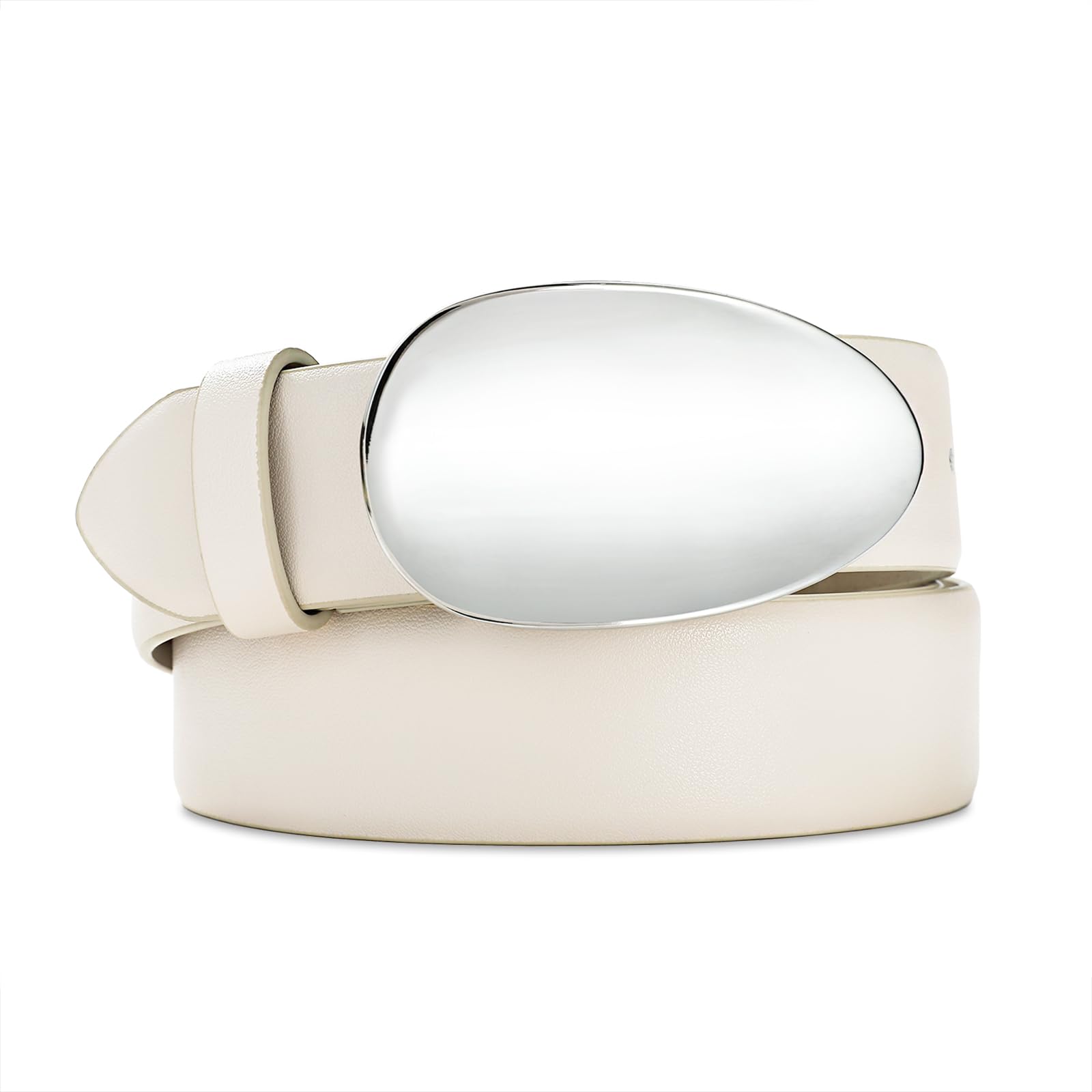 RISANTRY White Belt for Women Silver Metal Buckle Ladies Belt Perfect for Jeans and Casual Stylish and Versatile Accessory