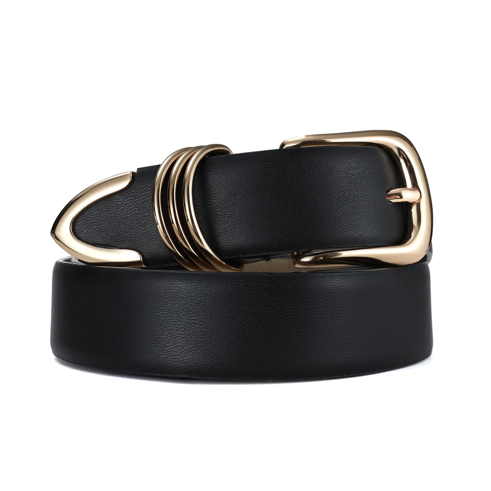 Women's Leather Belts with Gold Buckle Fashion Leather Waist Belt Elegant Ladies Belts for Jeans Dress & Casual Wear
